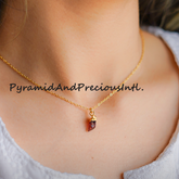 Rough Garnet Necklace, Garnet Jewelry, 14k Gold Plated Necklace, January Birthstone, Sold By Piece